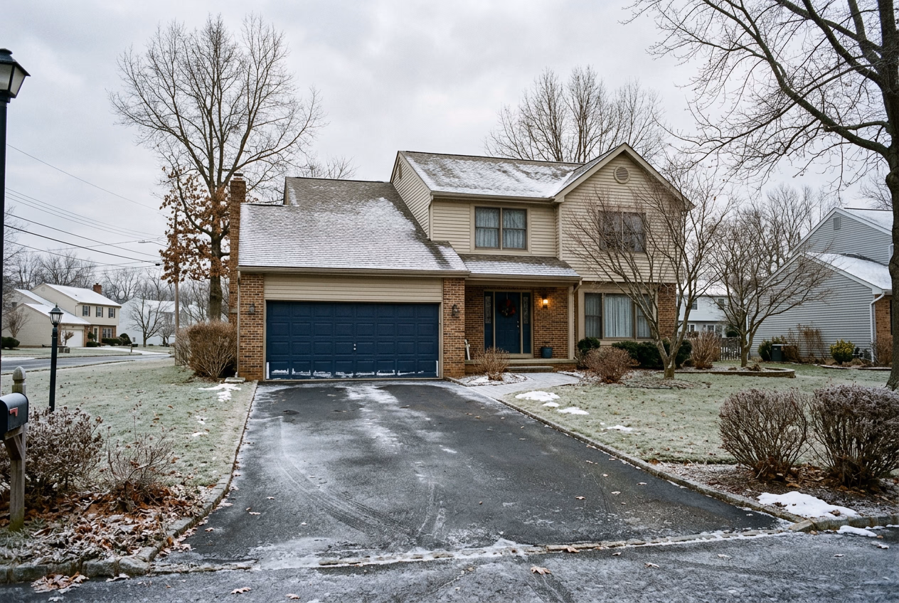 Garage door with gaps allowing cold air in during a New Jersey winter