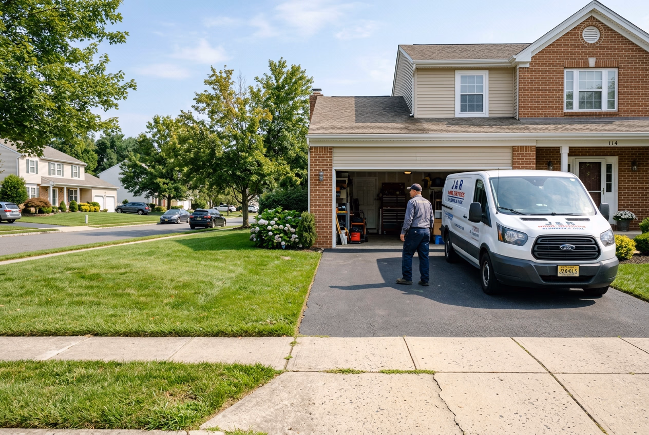 Licensed garage door installation professional at work on a New Jersey residential home