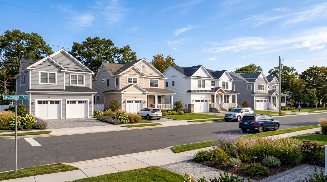 Contemporary home in Atlantic County with modern glass panel garage door