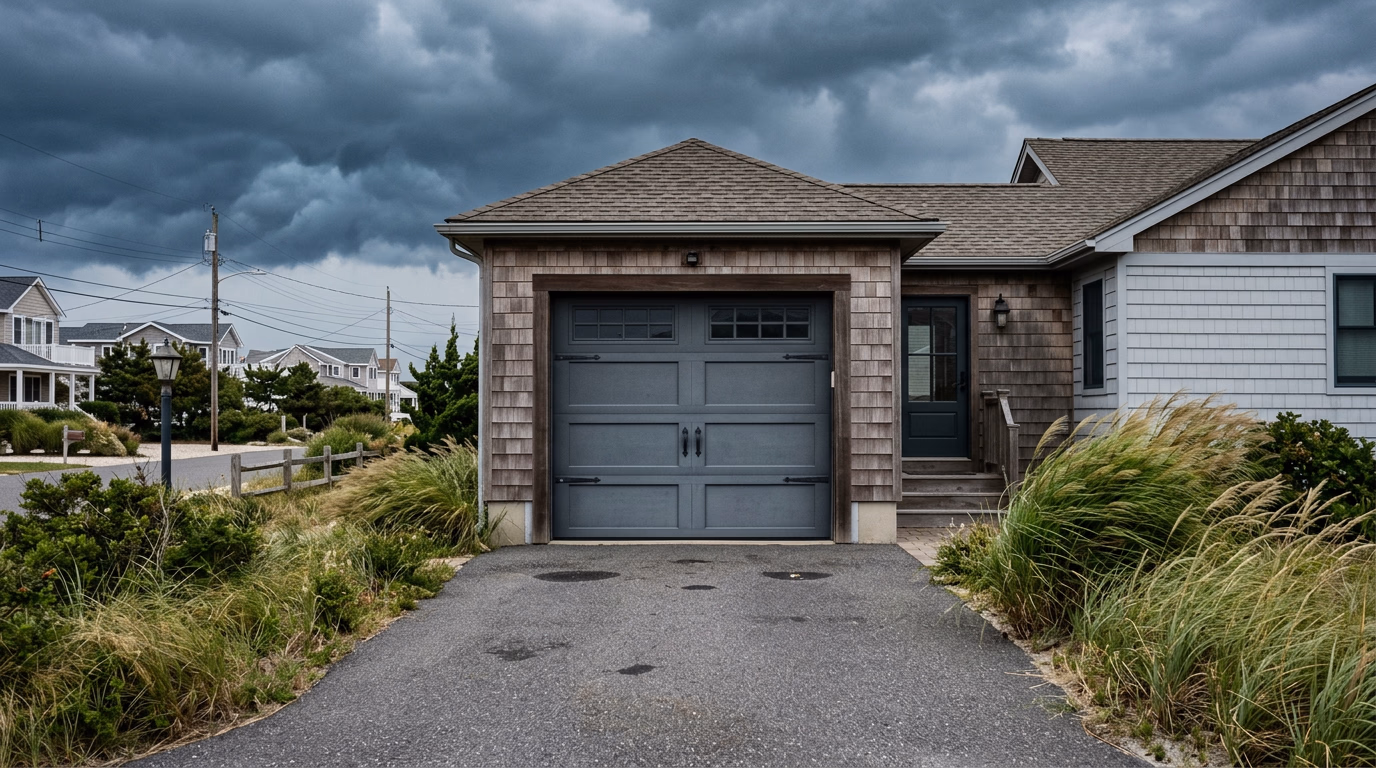 Reinforced garage door on a South Jersey home bracing for hurricane season