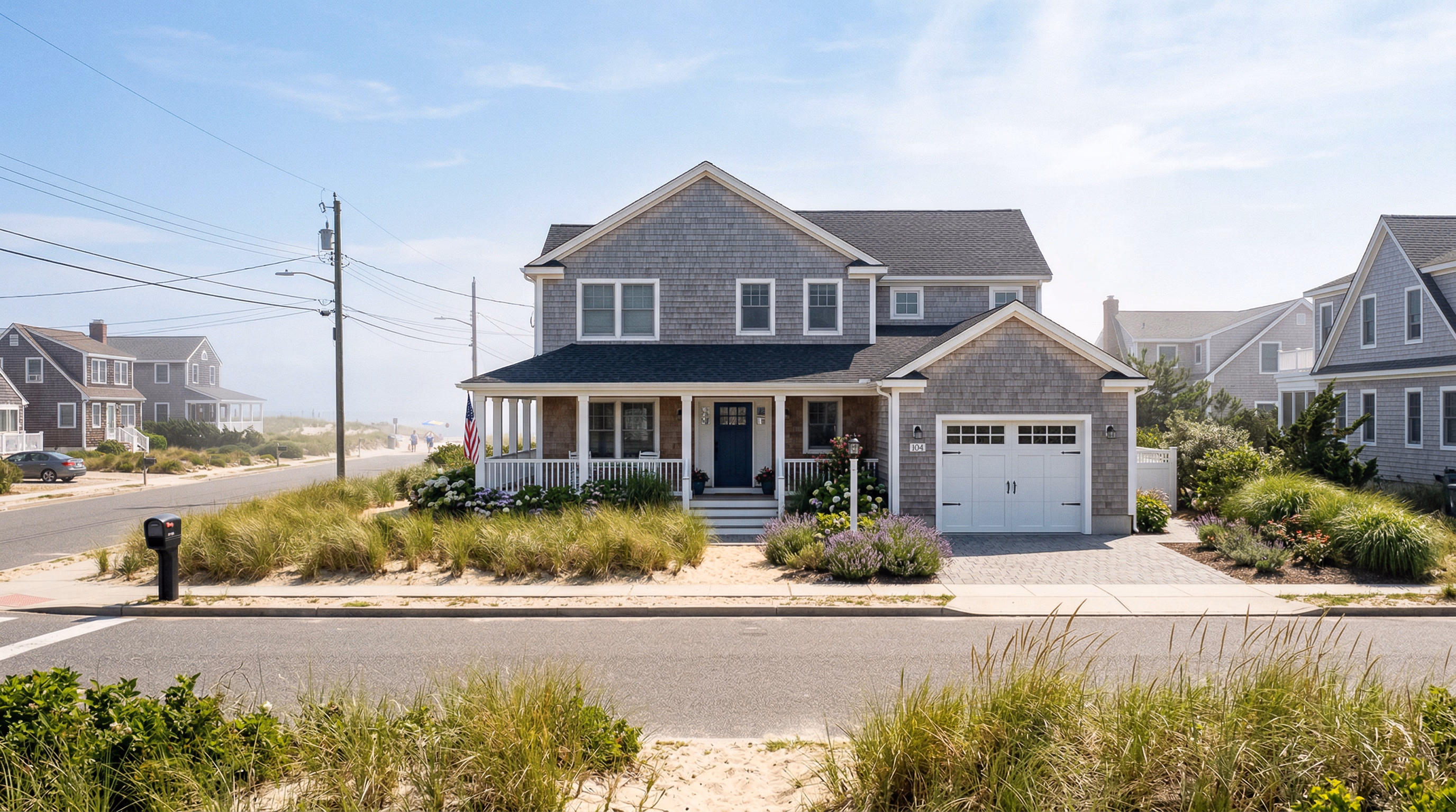 Coastal New Jersey home with well-maintained garage door near the Jersey Shore