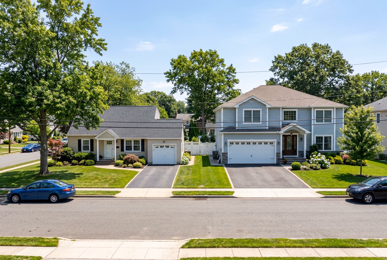 Single-car and double-car garage doors showing different size requirements for openers